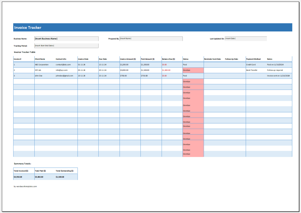 Invoice Tracker Template for Excel