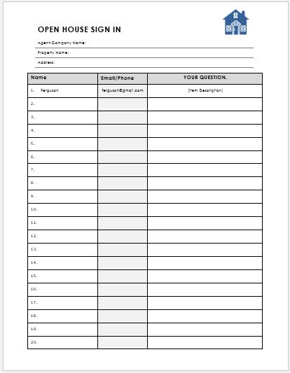 Open House Sign In Sheet Templates For MS Word Word Excel Templates