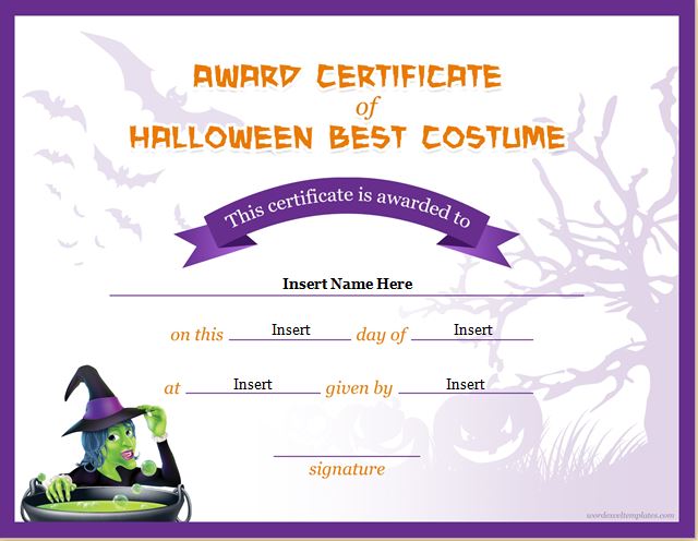 Halloween Best Costume Certificate Templates | Download File