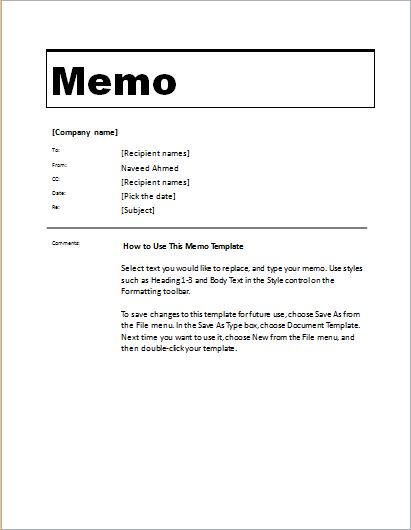 personal memo template for word 2010
