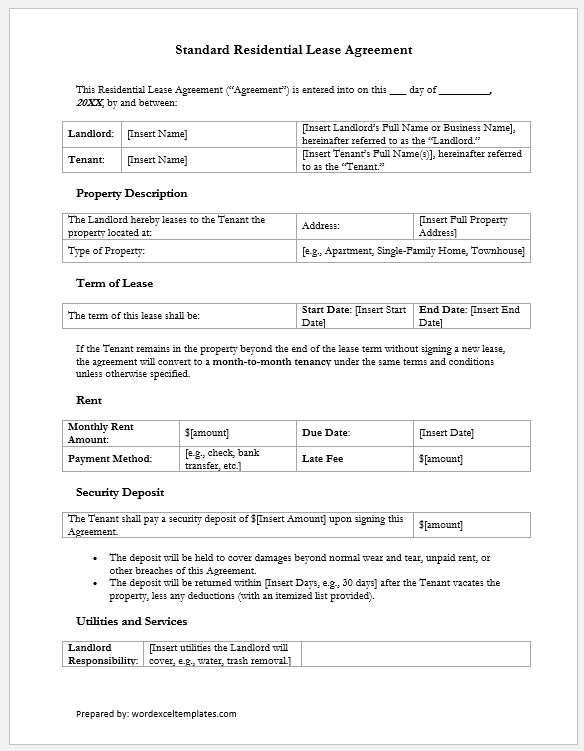 Standard Residential Lease Agreement