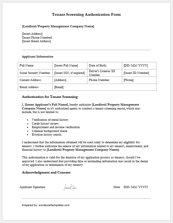 Tenant Screening Authorization Form