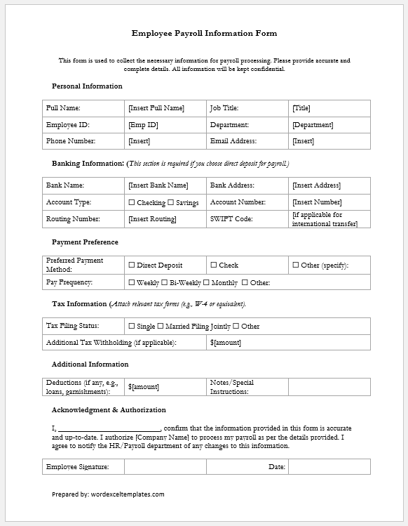 Employee Payroll Information Form