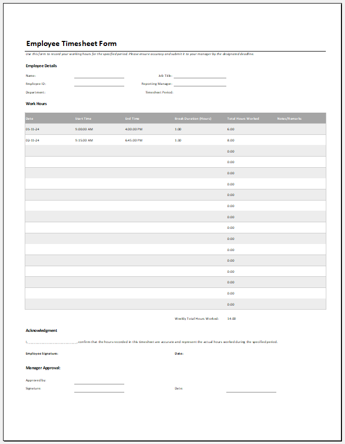 Employee Timesheet Form