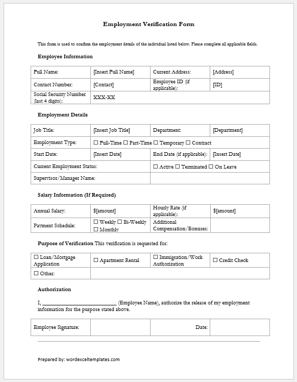 Employment Verification Form