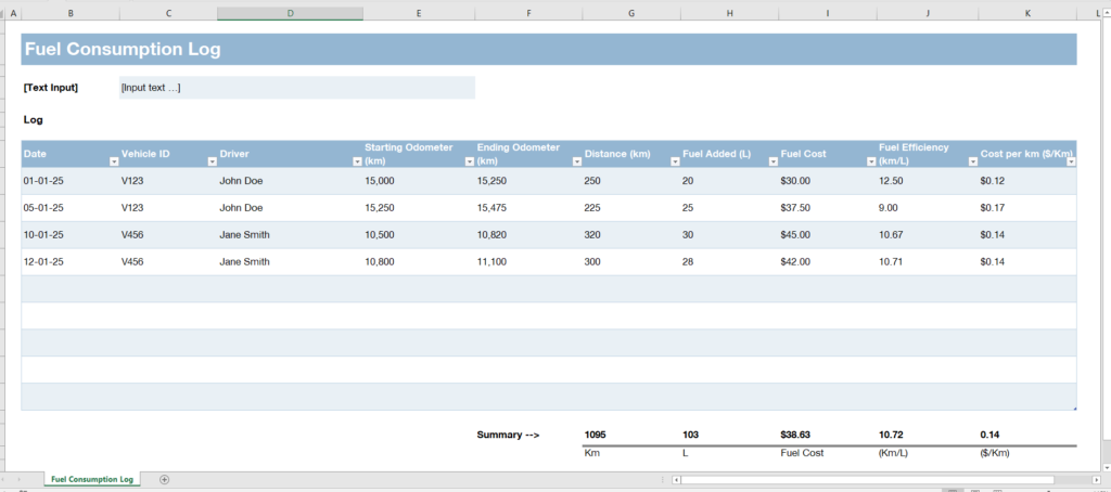 Fuel Consumption Log Template for Excel