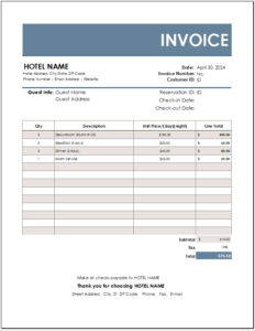 Hotel Invoice Templates For Ms Excel 