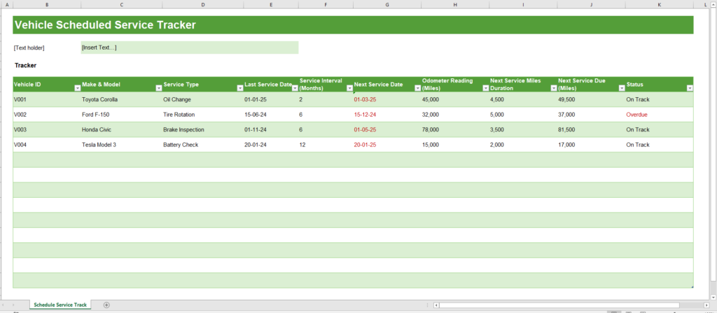 Vehicle Scheduled Service Tracker