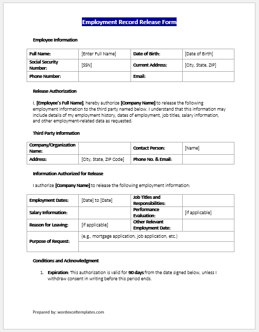 Employment Record Release Form