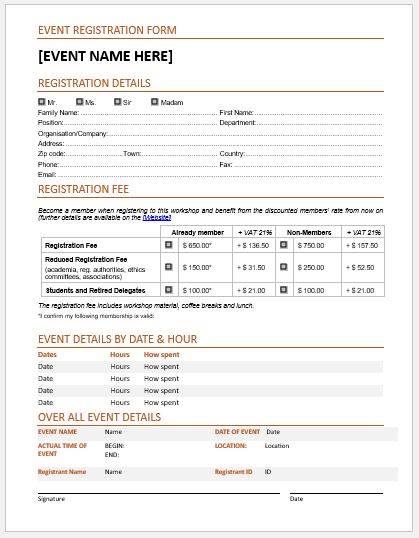 Event Registration Forms And Template For Ms Word Word And Excel Templates