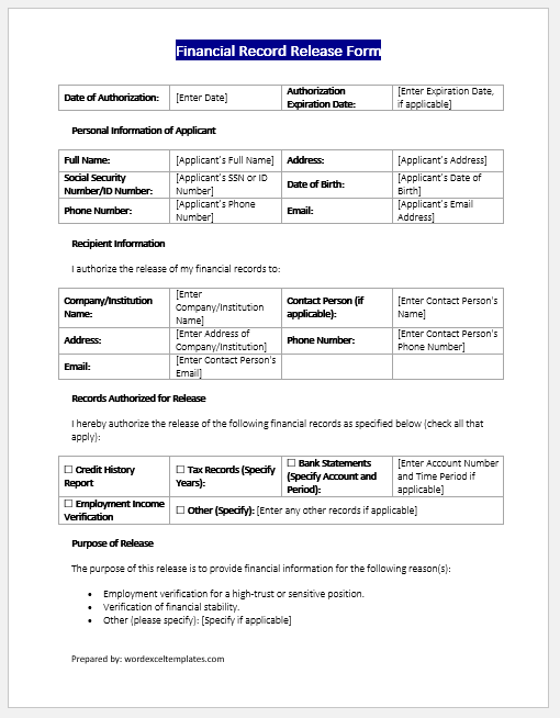 Financial Record Release Form