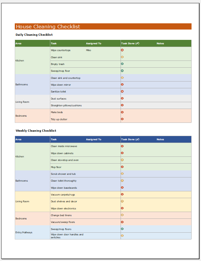 Daily Weekly Monthly House Cleaning Checklist