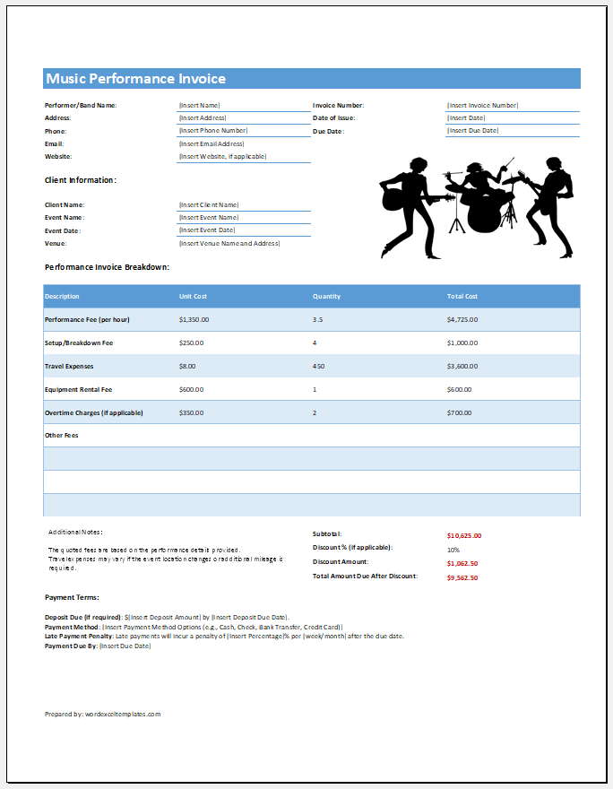 Music performance invoice