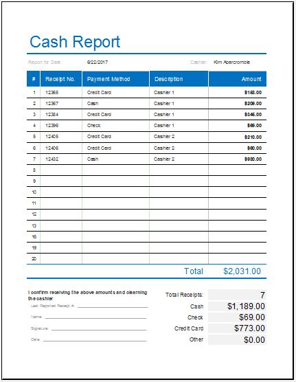 Daily Cash Report Template For MS Excel Download