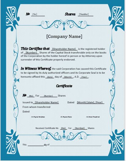 Stock Certificates 2018 Templates For MS Word Word Excel Templates