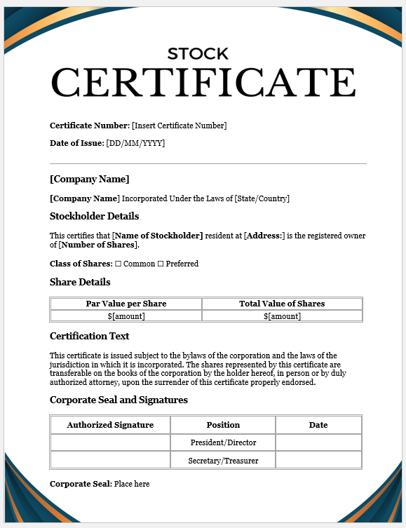 Stock Certificate Template