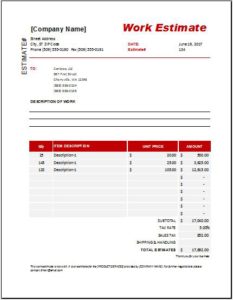 Work Estimate Templates for MS Excel | Word & Excel Templates