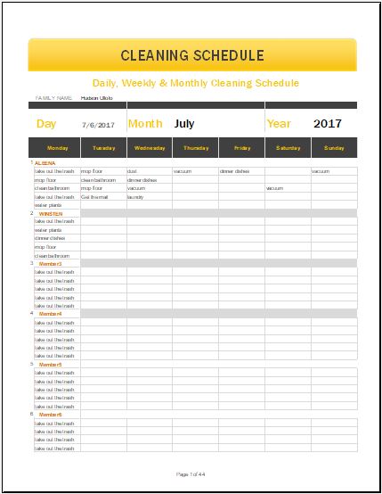  Daily Weekly Monthly Cleaning Schedule Template For MS Excel Word 