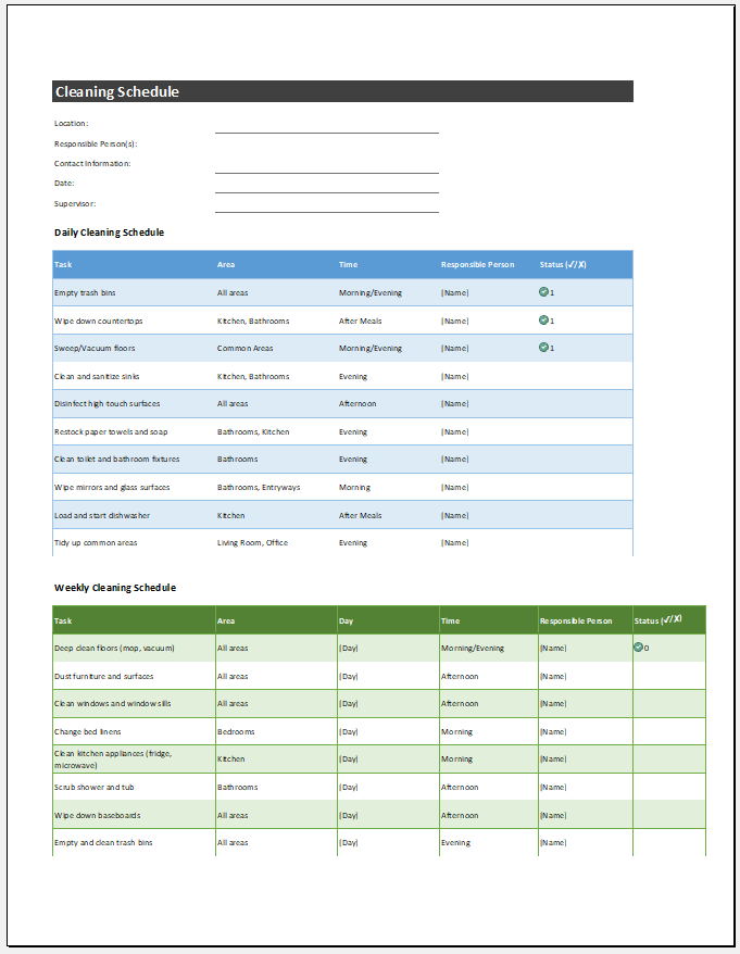 Daily weekly and monthly cleaning schedule