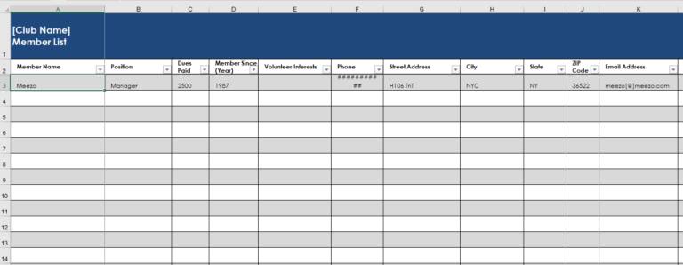 Membership Roster Template for MS Excel | Download File