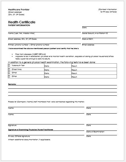 Health Certificate Template | Word & Excel Templates