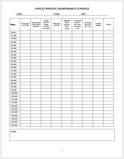 Vehicle Periodic Maintenance Schedule For MS Word Word Excel Templates