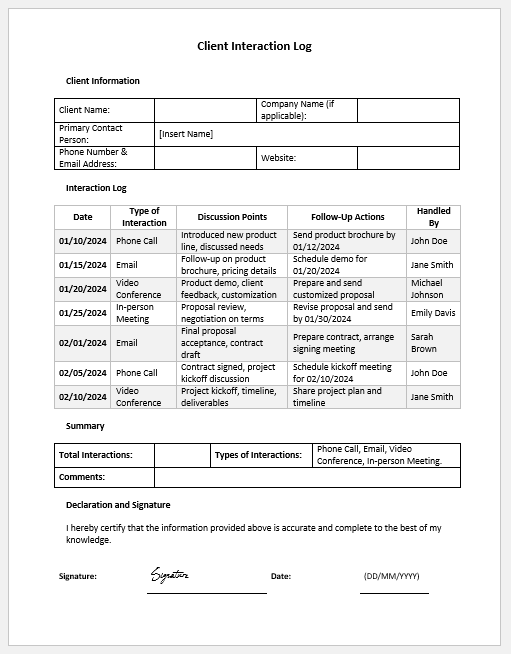 Client Interaction Log