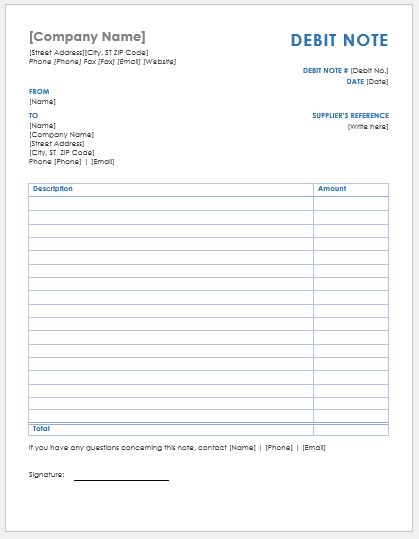 Debit Note Templates For MS Word Word Excel Templates