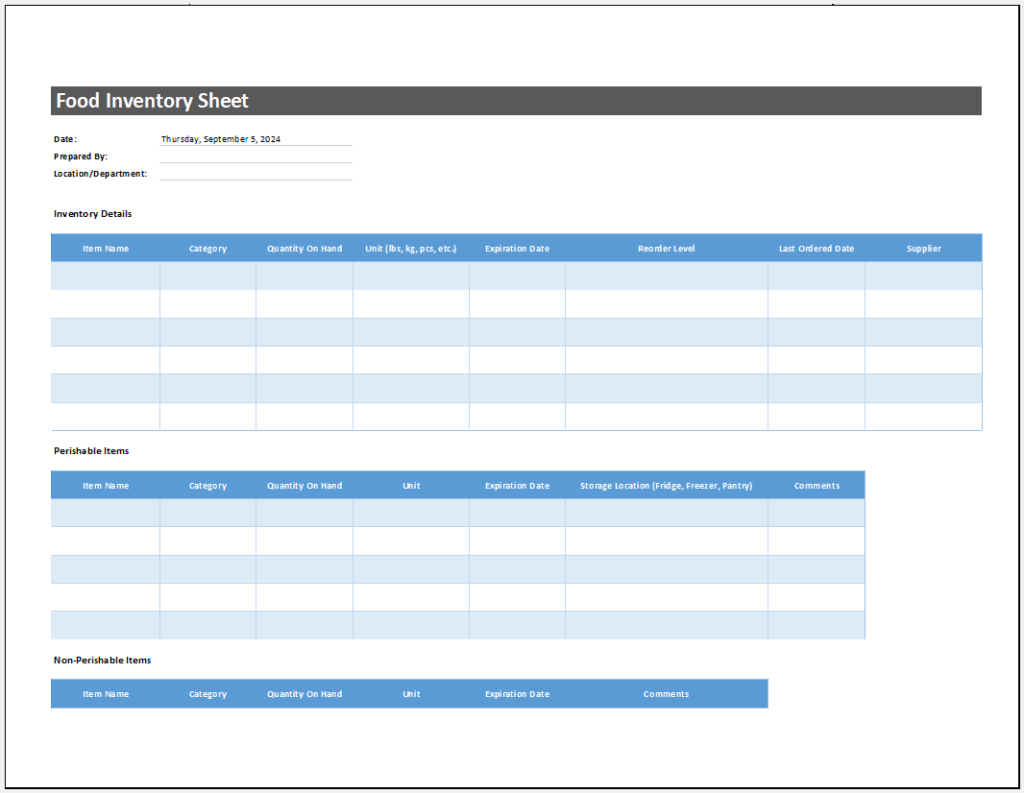 Food inventory sheet template