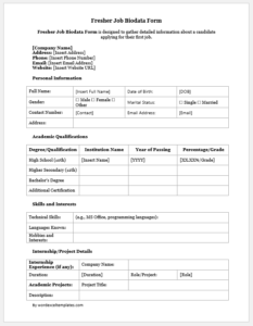 Fresher Job Biodata Form