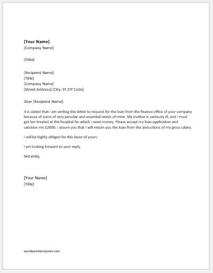 Loan Application Letter Template For Word Download Samples