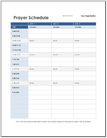 Prayer Lists Schedule Templates for MS Word Word Excel Templates