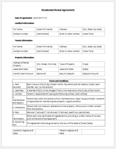 Residential Rental Agreement Form Template