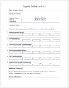 Supplier Evaluation Form template