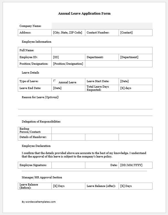 Annual Leave Application Form