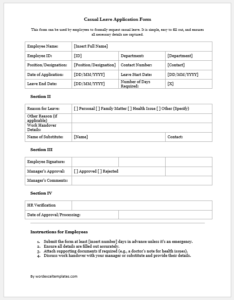 Casual Leave Application Form