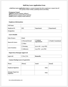 Half-Day Leave Application Form