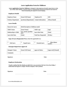 Leave Application Form for Childcare