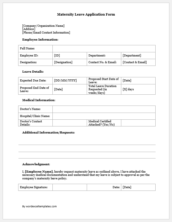 Maternity Leave Application Form