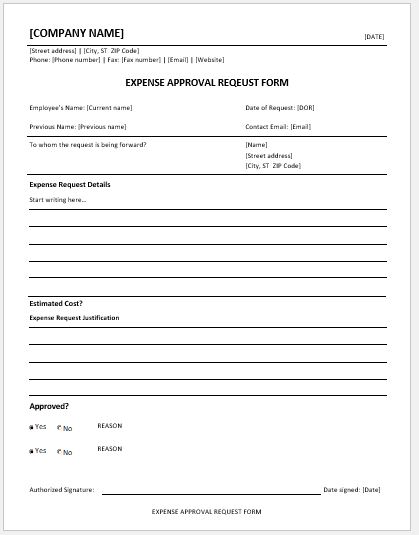 Expense Approval Request Forms MS Word Word Excel Templates