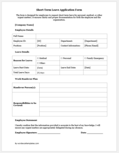 Short-Term Leave Application Form