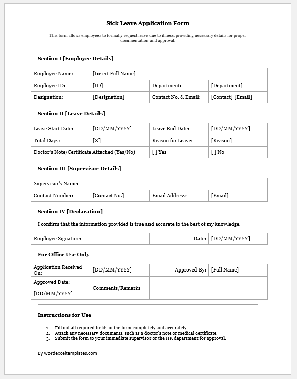 Sick Leave Application Form