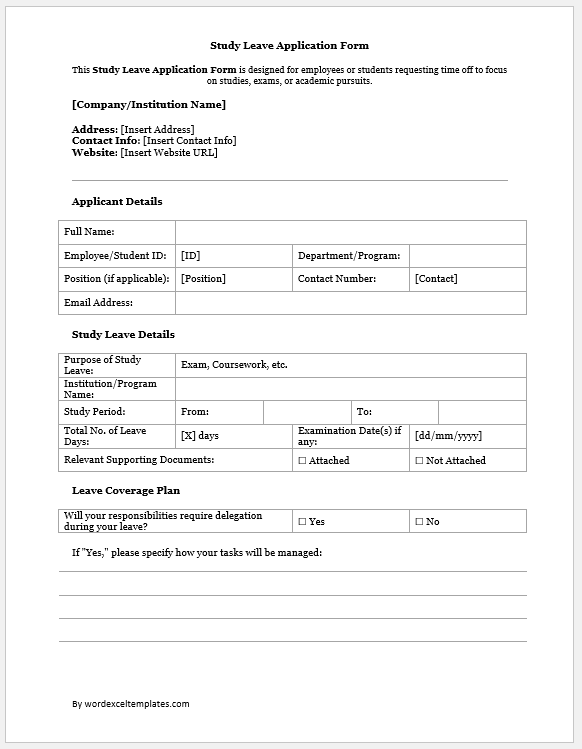 Study Leave Application Form