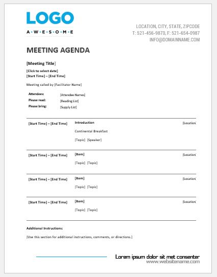 Meeting Agenda Templates Ms Word Word Excel Templates