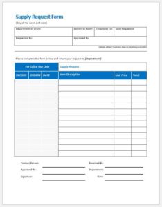 Supply Request Form Templates for MS Word | Download Samples