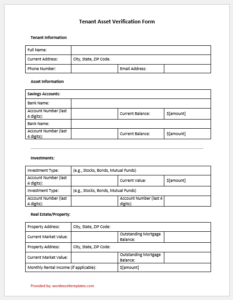 Tenant Asset Verification Form