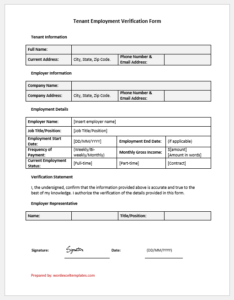 Tenant Employment Verification Form