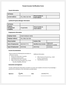 Tenant Income Verification Form