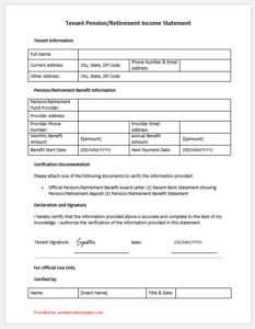 Tenant Pension/Retirement Income Statement