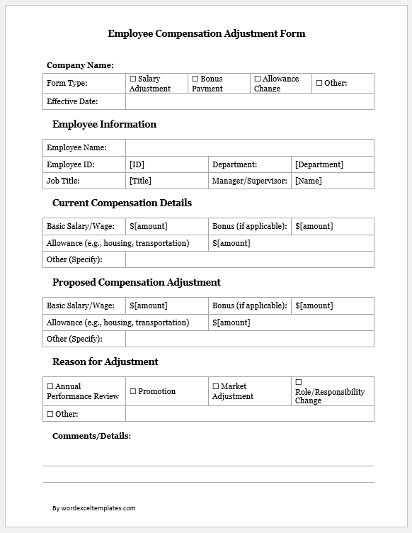 Employee Compensation Adjustment Form